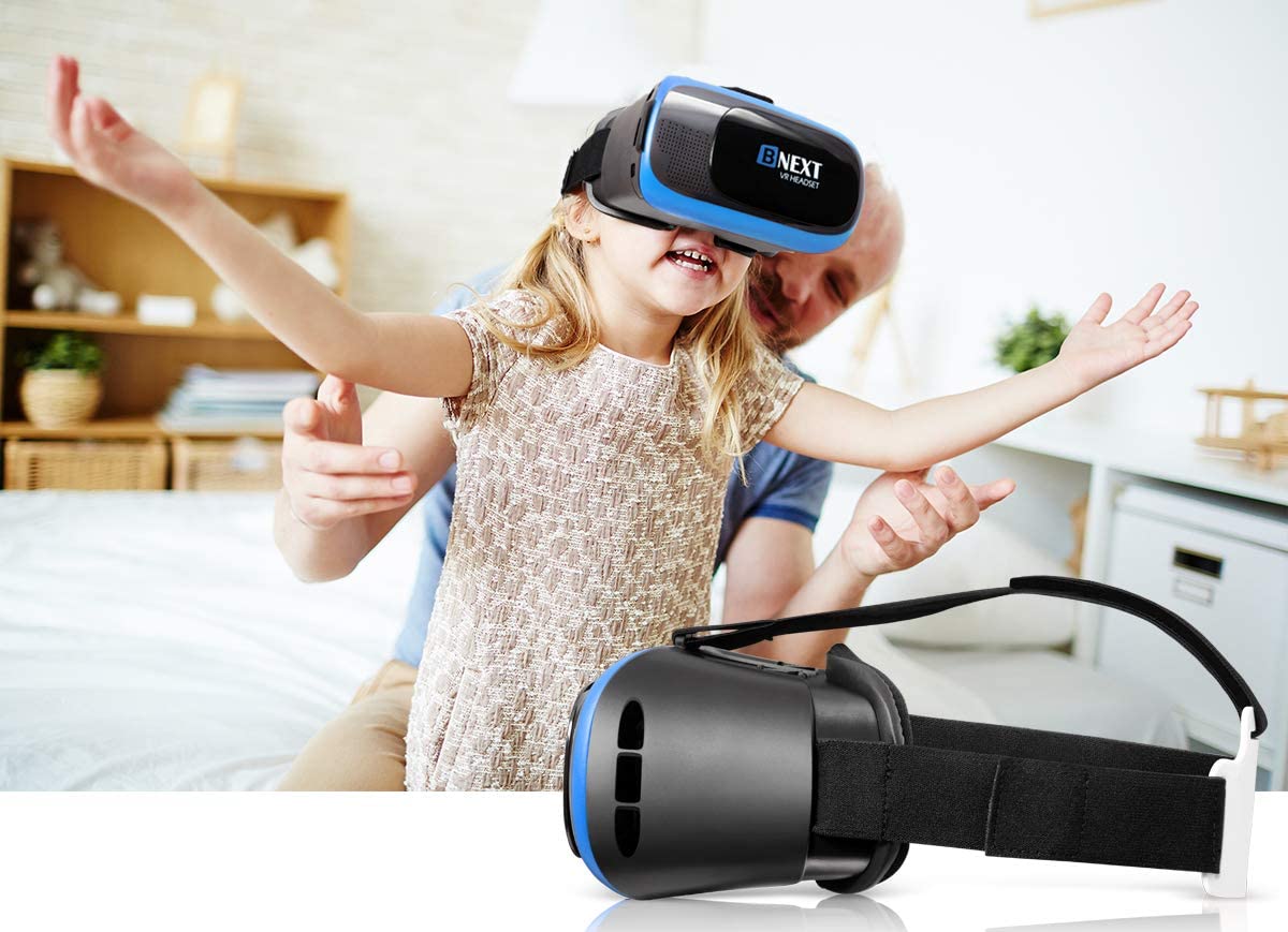 VR Headset Compatible with iPhone & Android Phone - Universal Virtual Reality Goggles - Play Your Best Mobile Games 360 Movies with Soft & Comfortable New 3D VR Glasses | Blue | w/Eye Protection VR Headset Compatible with iPhone & Android Phone - Universal Virtual Reality Goggles - Play Your Best Mobile Games 360 Movies with Soft & Comfortable New 3D VR Glasses | Blue | w/Eye Protection